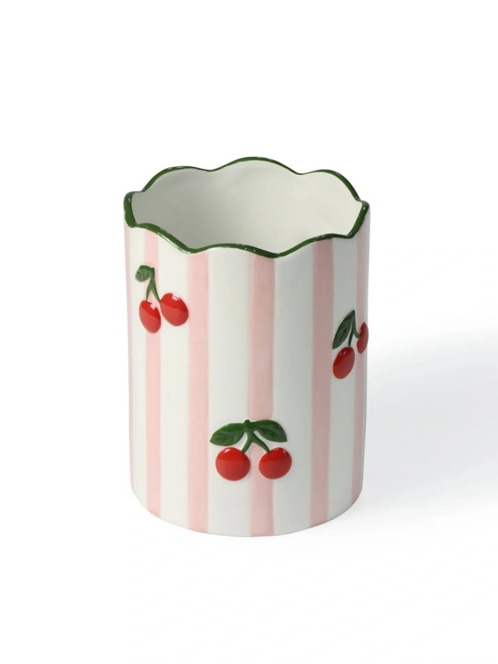 Ceramic Utensil Holder - Pink & White Striped with Cherry Design Target Bullseye